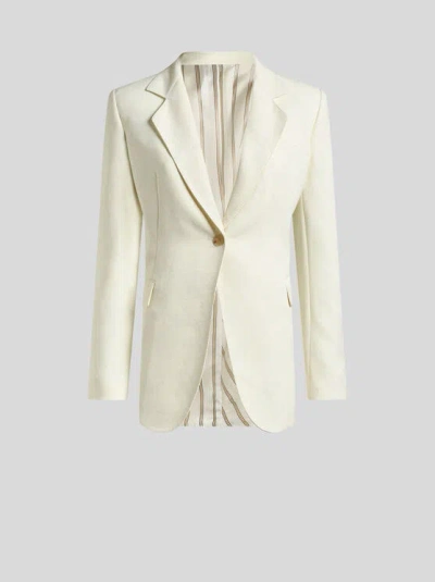Etro , Paisley Jacquard Jacket With Rear Knot, Woman, White, Size 50