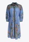 Etro Paisley-jacquard Knee-length Shirt Dress In Light Blue