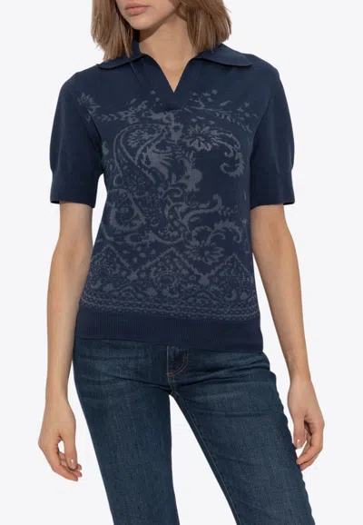 ETRO PAISLEY JACQUARD KNIT POLO TOP
