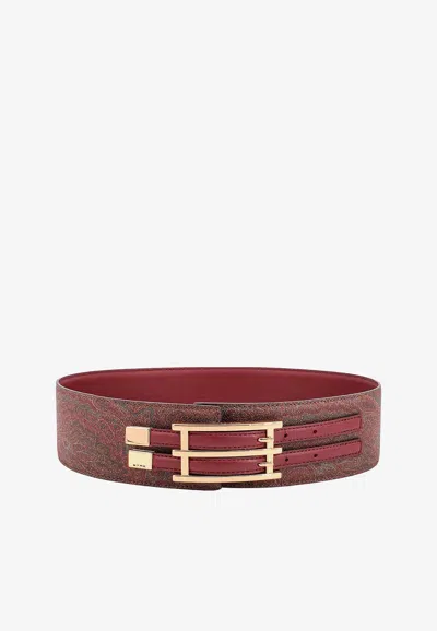 Etro Paisley Jacquard Leather Belt In Burgundy