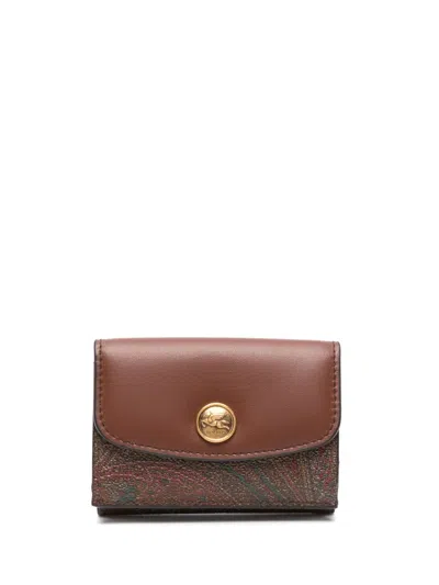 Etro Paisley-jacquard Leather Wallet In Brown