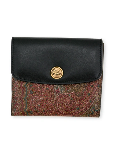 Etro Paisley-jacquard Leather Wallet In Black