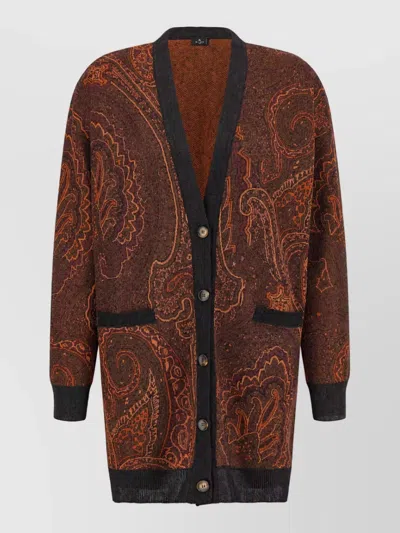 Etro Paisley-print V-neck Cardigan In Brown