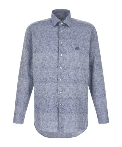 Etro Paisley Jacquard Long-sleeved Shirt In Blue