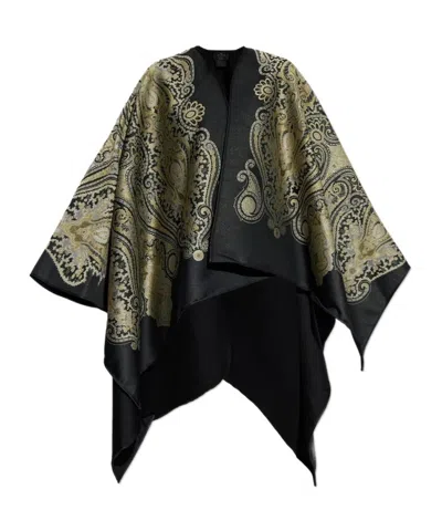 Etro Paisley Jacquard Lurex Thread Cape In Black