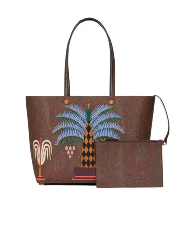 Etro Paisley Jacquard Medium Tote Bag In Brown
