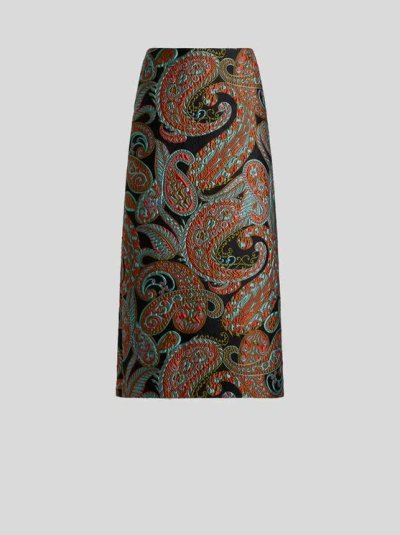 Etro , Paisley Jacquard Midi Skirt, Woman, Black, Size 38