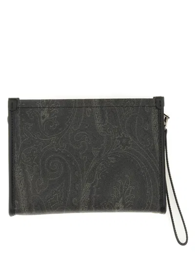Etro Paisley Jacquard Mini Pouch Handbag In Brown