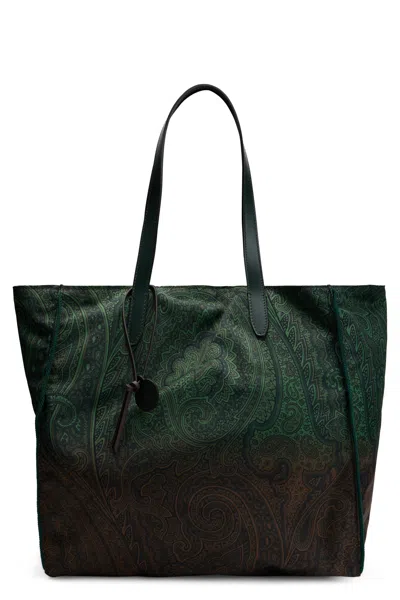 Etro Paisley Jacquard Nylon Tote Bag In Green