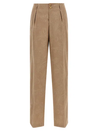 Etro Paisley Jacquard Pants In Brown