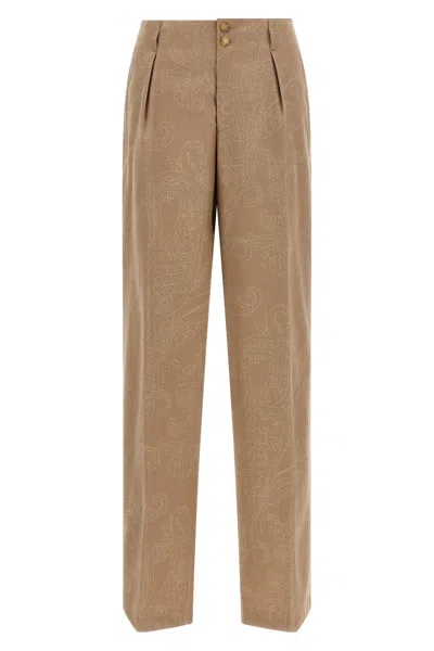 Etro Tailored High Waist Paisley Jacquard Trousers In Brown