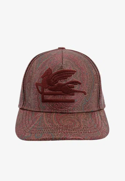 Etro Paisley Jacquard Pegaso Baseball Caps In Brown