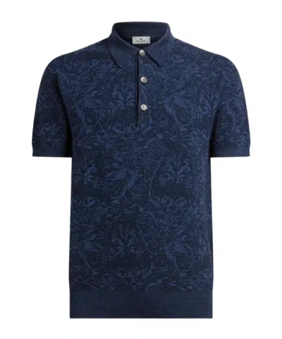 Etro Paisley Jacquard Polo Shirt In Blue