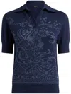 Etro Paisley-jacquard Polo Top In Blue