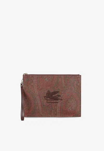 Etro Paisley Jacquard Pouch Bag In Brown