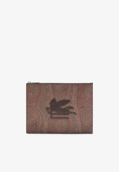 Etro Paisley Jacquard Pouch Bag In Brown