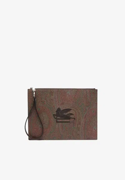 Etro Paisley Jacquard Pouch Bag In Orange