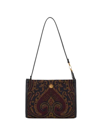 Etro Paisley Shoulder Bag Gold Tone Hardware Strap In Brown