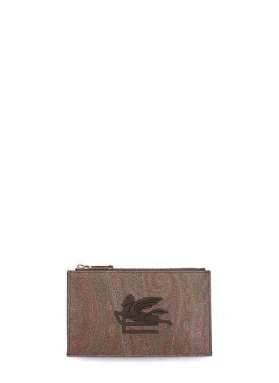 Etro Paisley Jacquard Pouch Small In Brown