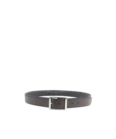 Etro Paisley Jacquard Reversible Buckle Belt In Gray