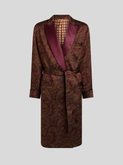Etro , Paisley Jacquard Robe Coat, Man, Brown, Size Xs In Multi