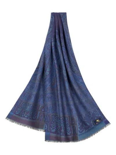 Etro Paisley Jacquard Scarf In Blue