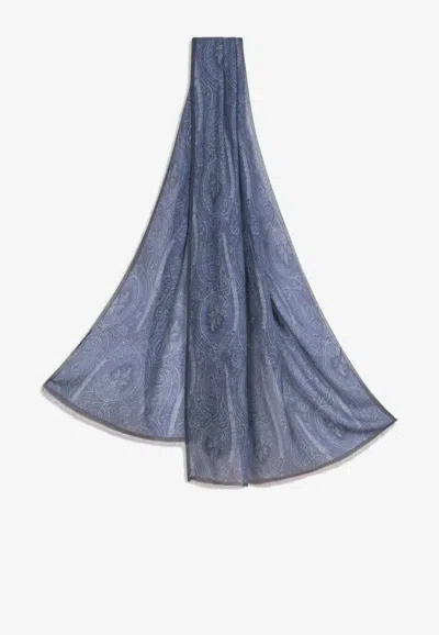 Etro Paisley Jacquard Scarf In Blue