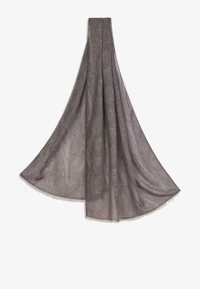 Etro Paisley Jacquard Scarf In Gray