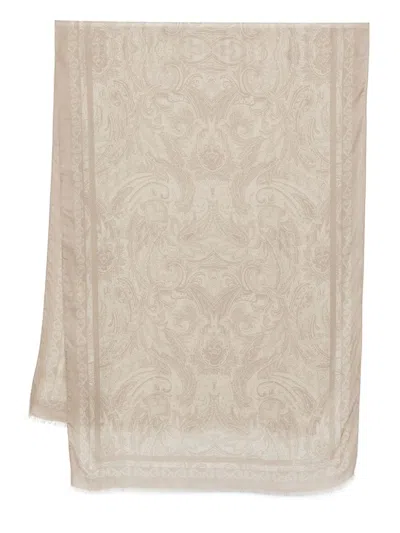 Etro Paisley-jacquard Scarf In Neutrals