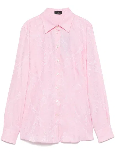 Etro Paisley Print Collared Neck Long Sleeve Top In Pink