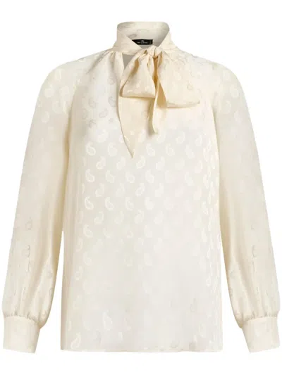 Etro Paisley-jacquard Silk Blouse In Beige