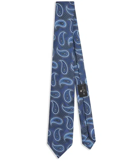 Etro Paisley-jacquard Silk Tie In Blue