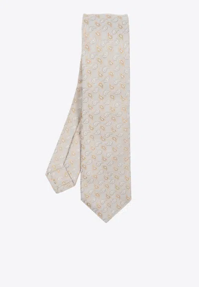 Etro Paisley-jacquard Silk Tie In Gray