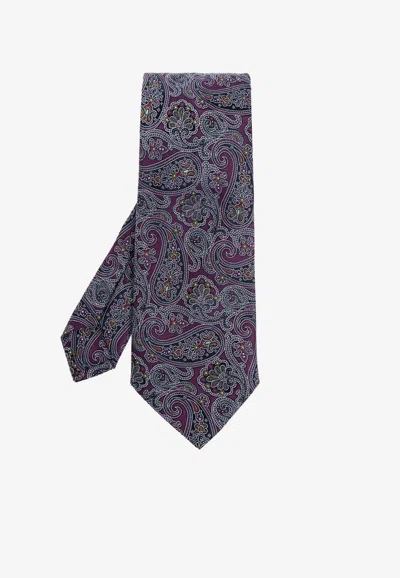 Etro Paisley Jacquard Silk Tie In Gray