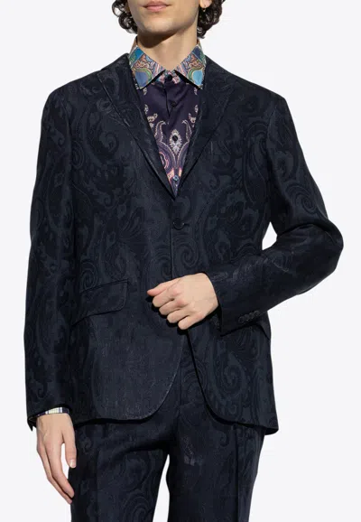 Etro Paisley Jacquard Single-breasted Blazer In Blue