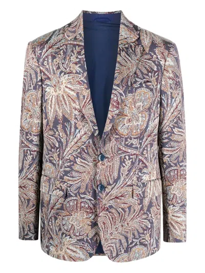 Etro Paisley-jacquard Single-breasted Blazer In Blue