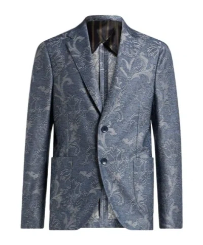 Etro Paisley Jacquard Single-breasted Blazer In Gray