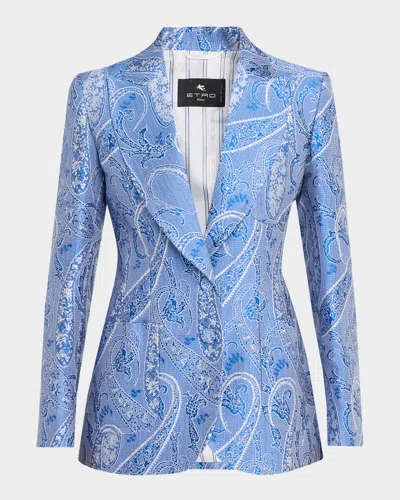 Etro Paisley Jacquard Single-breasted Jacket In Blue