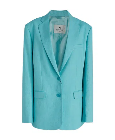 Etro Paisley Jacquard Single-breasted Jacket In Blue