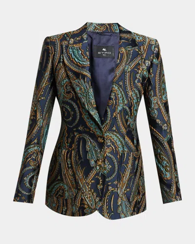 Etro Paisley Jacquard Single-breasted Fitted Jacket In Multi