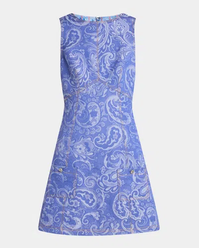 Etro Paisley Jacquard Sleeveless Mini Dress In Blue