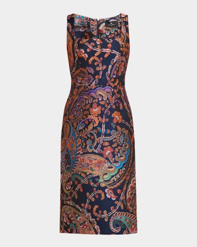 Etro Paisley Jacquard Sleeveless Sheath Dress In Multi
