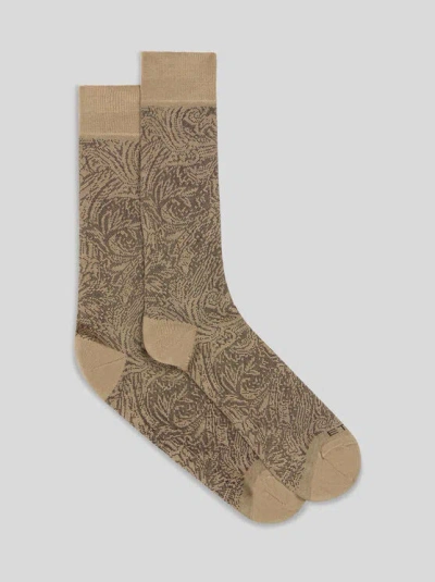Etro Beige Paisley-jacquard Socks In Neutrals