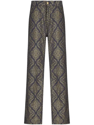 Etro Metallic Cotton And Linen-blend Brocade Straight-leg Pants In Multi