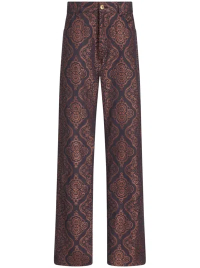 Etro Paisley-jacquard Straight-leg Jeans In Black