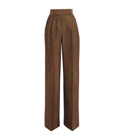 Etro Paisley Jacquard Straight Trousers In Brown