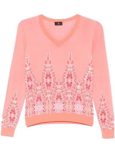 Etro Paisley-jacquard Sweater In Pink