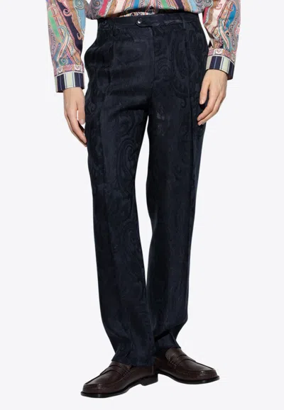 Etro Paisley Jacquard Tailored Pants In Blue