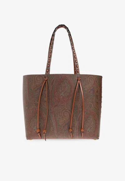 Etro Paisley Jacquard Tote Bag In Brown