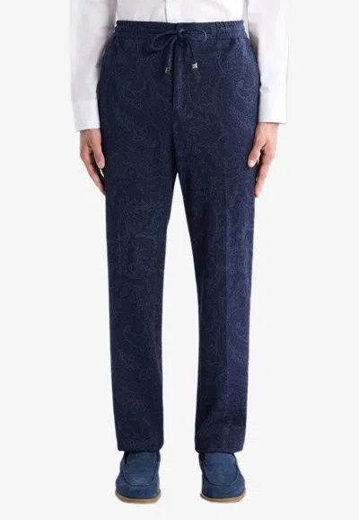 Etro Paisley Jacquard Track Pants In Blue
